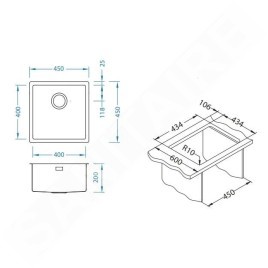 Alveus Quadrix - Évier 450x450 mm, inox 1102604