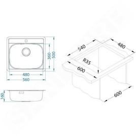 Alveus More - Évier 560x500 mm, inox 1103106
