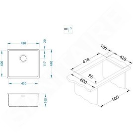 Alveus Kombino - Évier 490x440 mm, inox 1122682