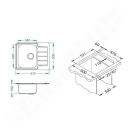 Alveus Line Max - Évier 615x500 mm, inox 1144603