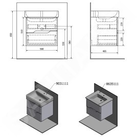 Sapho Mediena - Meuble lavabo 560x510x485 mm, blanc mat/chêne naturel MD062