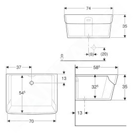 Geberit Publica - Évier en céramique 740 x 585 mm, blanc 355675000
