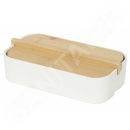 Compactor Organisateurs cosmétiques - Organisateur de rangement 40x150x80 mm, avec couvercle, plastique blanc/bambou RAN10268
