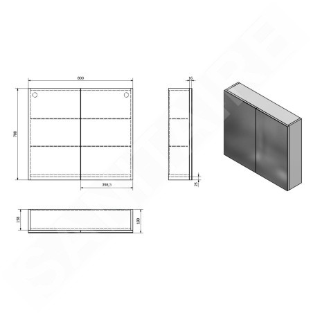 Aqualine Vega - Armoire de toilette, 800x700x180 mm, blanc VG080