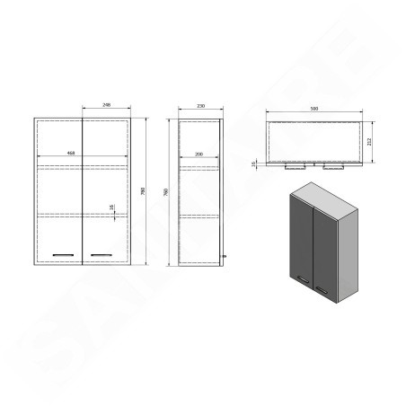Aqualine Zoja - Armoire suspendue 500x760x230 mm, blanc 51302