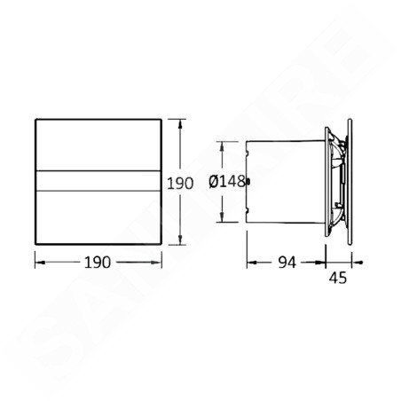 Sapho Cata E - Ventilateur axial de salle de bains avec ventilateur automatique E-150 GTH, 21W, conduit 150 mm, blanc 00902200