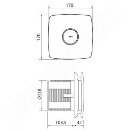 Sapho Cata X-Mart - Ventilateur axial de salle de bains avec X-MART automatique 12H, 20W, conduit 120 mm, acier inoxydable