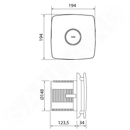 Sapho Cata X-Mart - Ventilateur axial de salle de bains avec minuterie X-MART 15T, 25W, conduit de 150 mm, acier inoxydable