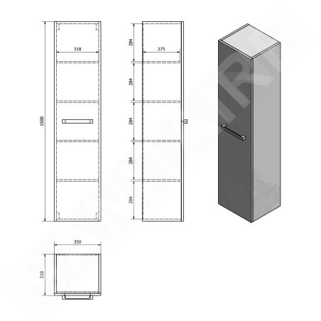 Aqualine Vega - Armoire haute 350x1500x310 mm, blanc VG150