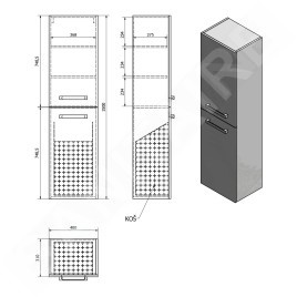 Aqualine Vega - Armoire suspendue avec panier 400x1500x310 mm, blanc VG160