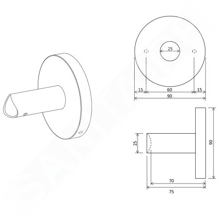 Sapho Accessoires - Adaptateur rond pour raccordement direct de câble au mur, inox ER120