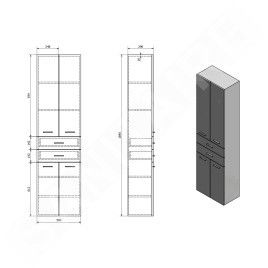 Aqualine Keramia Fresh - Armoire haute ZOJA  avec tiroirs, 500x1840x290 mm, chêne platine 51296