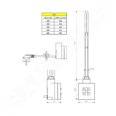 Sapho KTX - Tige de chauffage électrique avec thermostat, 300 W, chrome KTX-C-300