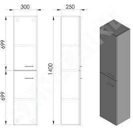 Aqualine Keramia Fresh - Armoire Zoja, 300x1400x250 mm, chêne platine 51157