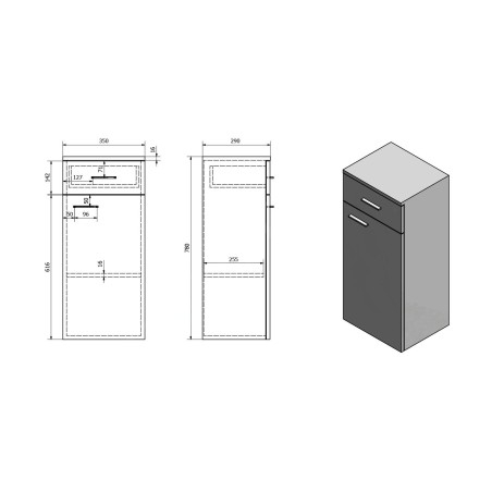 Aqualine Zoja - Armoire basse Keramia Fresh, 350x780x290 mm, blanc 51250