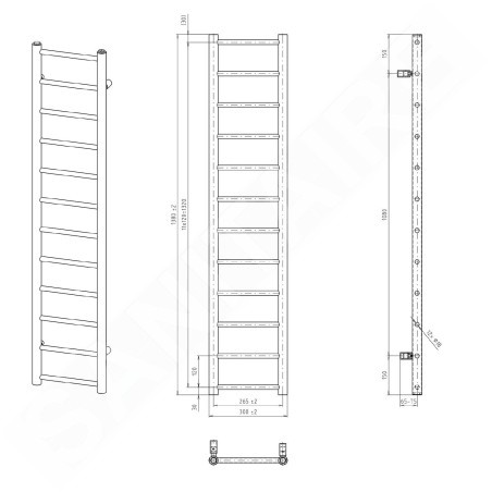 Sapho Dina - Corps de chauffe 300x1380 mm, 278 W, argent métallique IR363
