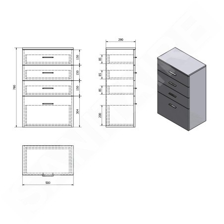 Aqualine Zoja - Armoire à tiroirs inférieure 500x780x290 mm, blanc 50308