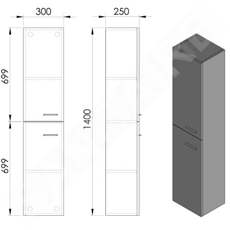 Aqualine Zoja - Armoire haute 300x1400x250 mm, blanc 51155