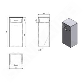 Aqualine Zoja - Armoire inférieure avec panier, 350x780x290 mm, blanc 50261