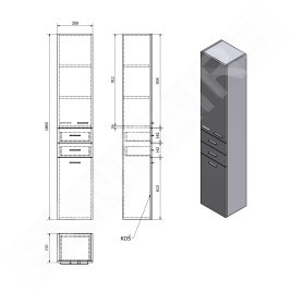 Aqualine Zoja - Armoire suspendue avec panier 350x1840x290 mm, gauche, blanc 51230