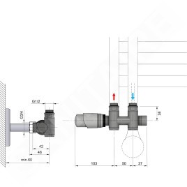 Bruckner Wicher - Kit de raccordement thermostatique, raccord central 50 mm, noir mat 600.331.6