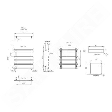 Sapho Truva - Corps de chauffe 500x545 mm, 175 W, inox brossé NR310