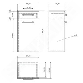 Aqualine Vega - Armoire avec panier, 400x780x310 mm, blanc VG078