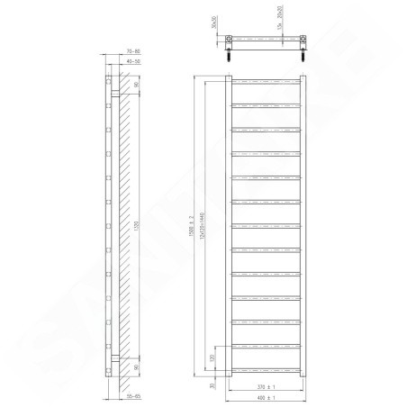 Sapho Metro Light - Corps de chauffe 400x1500 mm, 323 W, chrome IR447R