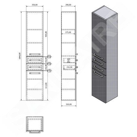 Aqualine Vega - Armoire 350x1840x310 mm, blanc VG185