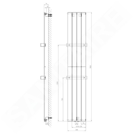 Sapho Colonna - Corps de chauffe 298x1800 mm, 614 W, argent métallisé IR143