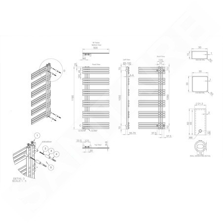 Sapho Vista - Corps de chauffe 500x1190 mm, 307 W, inox brossé NR613