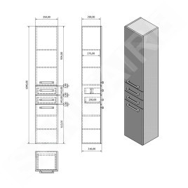 Aqualine Vega - Armoire haute, 350x1840x310 mm, chêne platine VG985