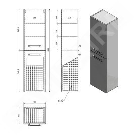 Aqualine Vega - Armoire haute, 400x1500x310 mm, chêne platine VG960