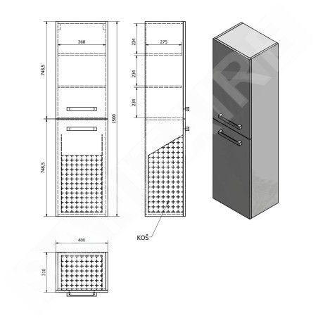 Aqualine Vega - Armoire haute, 400x1500x310 mm, chêne platine VG960