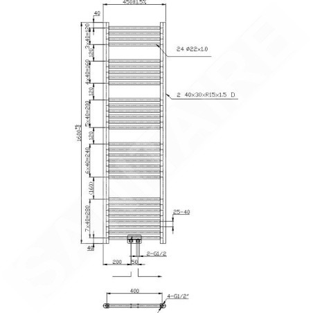 Novaservis Radiateurs - Elément chauffant droit 450 mm, chromé 450/1600/RS,0