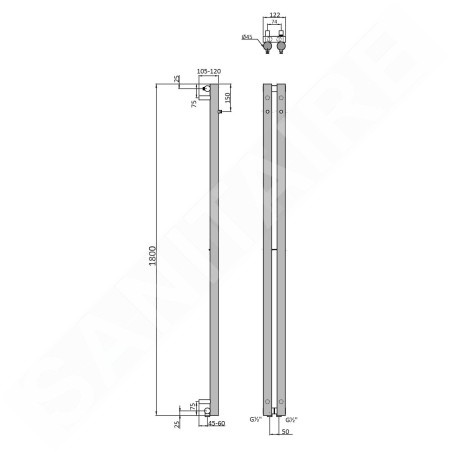 Sapho Pilon - Corps de chauffe 122x1800 mm, 330 W, chrome IZ123