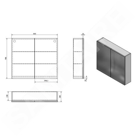 Aqualine Vega - Armoire de toilette, 800x700x180 mm, chêne platine VG880