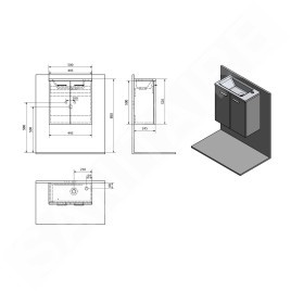 Aqualine Keramia Fresh - Meuble lavabo 490x500x245 mm, chêne platine 51047DP
