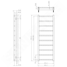 Sapho Metro Light - Corps de chauffe 400x1140 mm, 247 W, chrome IR445R