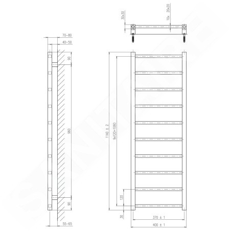 Sapho Metro Light - Corps de chauffe 400x1140 mm, 247 W, chrome IR445R