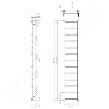 Sapho Metro Light - Corps de chauffe, 300x1500 mm, 276 W, chrome IR446R