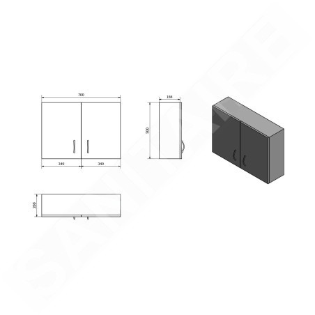 Aqualine Keramia Fresh - Armoire supérieure 700x500x200 mm, blanc 52362