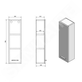 Aqualine Zoja - Armoire suspendue 200x700x140 mm, blanc 45462