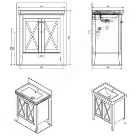 Sapho Cross - Meuble pour lavabo 70x81x47 cm, blanc CR275