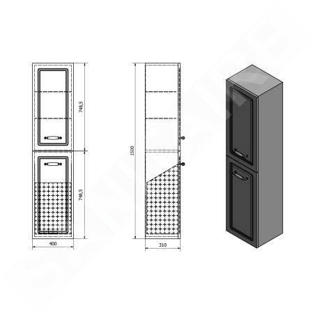 Aqualine Favolo - Armoire avec panier, 400x1500x310 mm, 1 porte L/P, blanc mat FV160