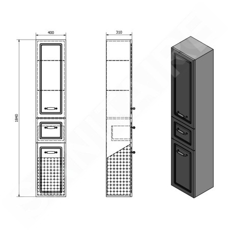 Aqualine Favolo - Armoire avec panier, 400x1840x310 mm, blanc mat FV180