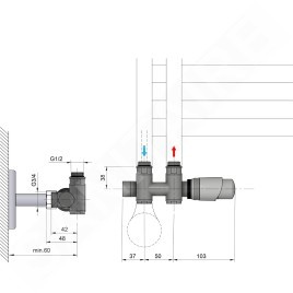 Bruckner Wicher - Kit de raccordement thermostatique, raccordement central 50 mm, blanc 600.331.4