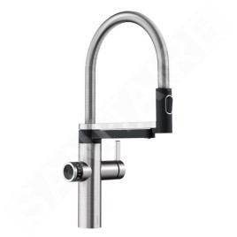 Blanco EVOL-S Pro - Mitigeur d’évier avec bras flexible, douchette et fonction filtrante, inox/noir 526311