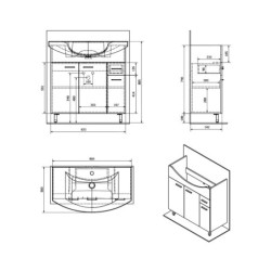 Aqualine Zoja - Meuble lavabo 825x740x343 mm, blanc 51083A