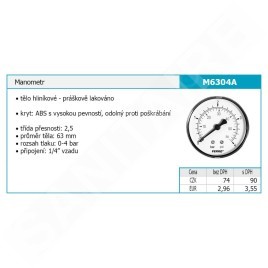 Novaservis Matériel de plomberie - Manomètre 63 mm 1/4" axial, 0-4 bar M6304A